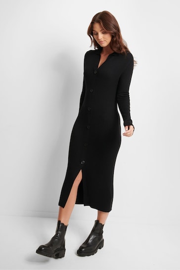 Threadbare licorice Black Ribbed Knit Cardigan Style Dress