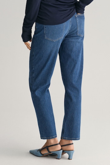 GANT Blue Straight Striped Ankle Length Jeans