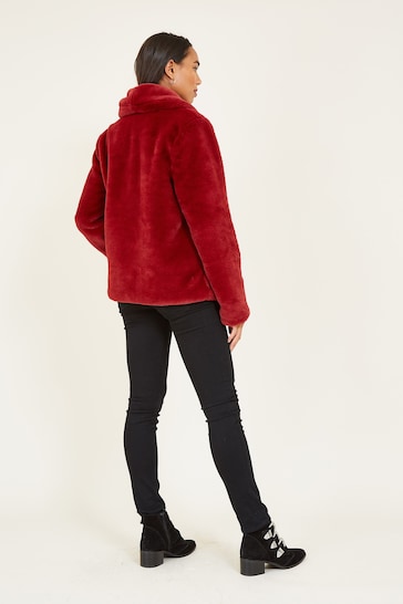 Yumi Red Short Wrap Faux Fur Coat