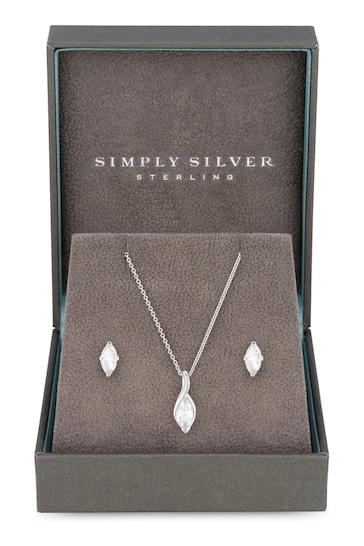 Simply Silver Silver Marquisse Navette Set