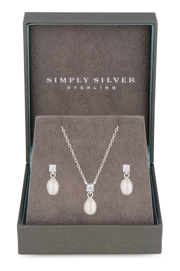 Simply Silver Silver Freshwater Pearl And Cubic Zirconia Set