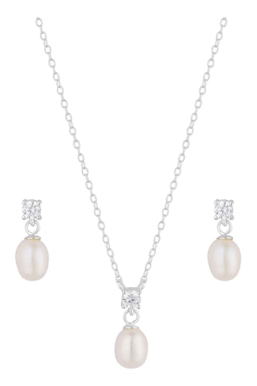Simply Silver Silver Freshwater Pearl And Cubic Zirconia Set