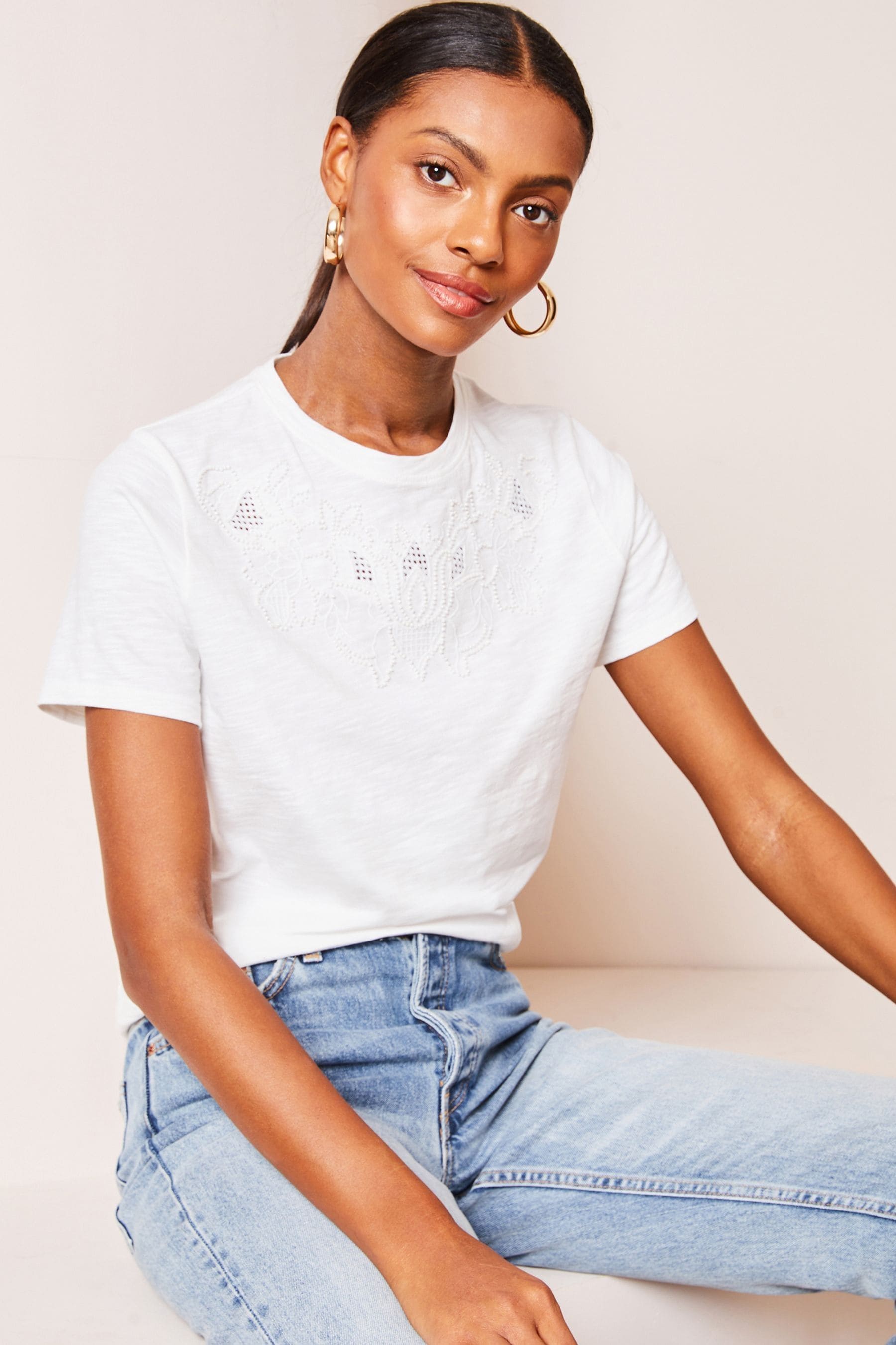 Buy Lipsy White Embellished Round Neck T Shirt from the Next UK online shop