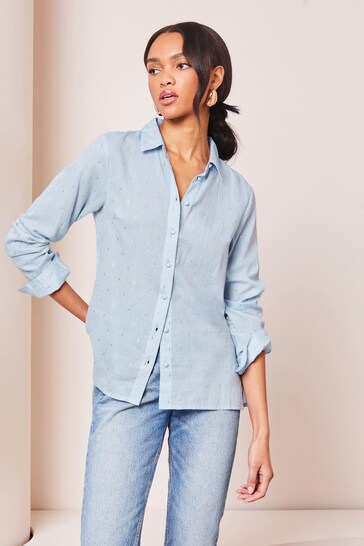 Buy Lipsy Blue Chambrey Lurex Collared Button Through Shirt from the ...