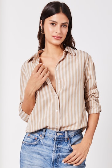 Lipsy Brown Stripe Collared Button Through Shirt