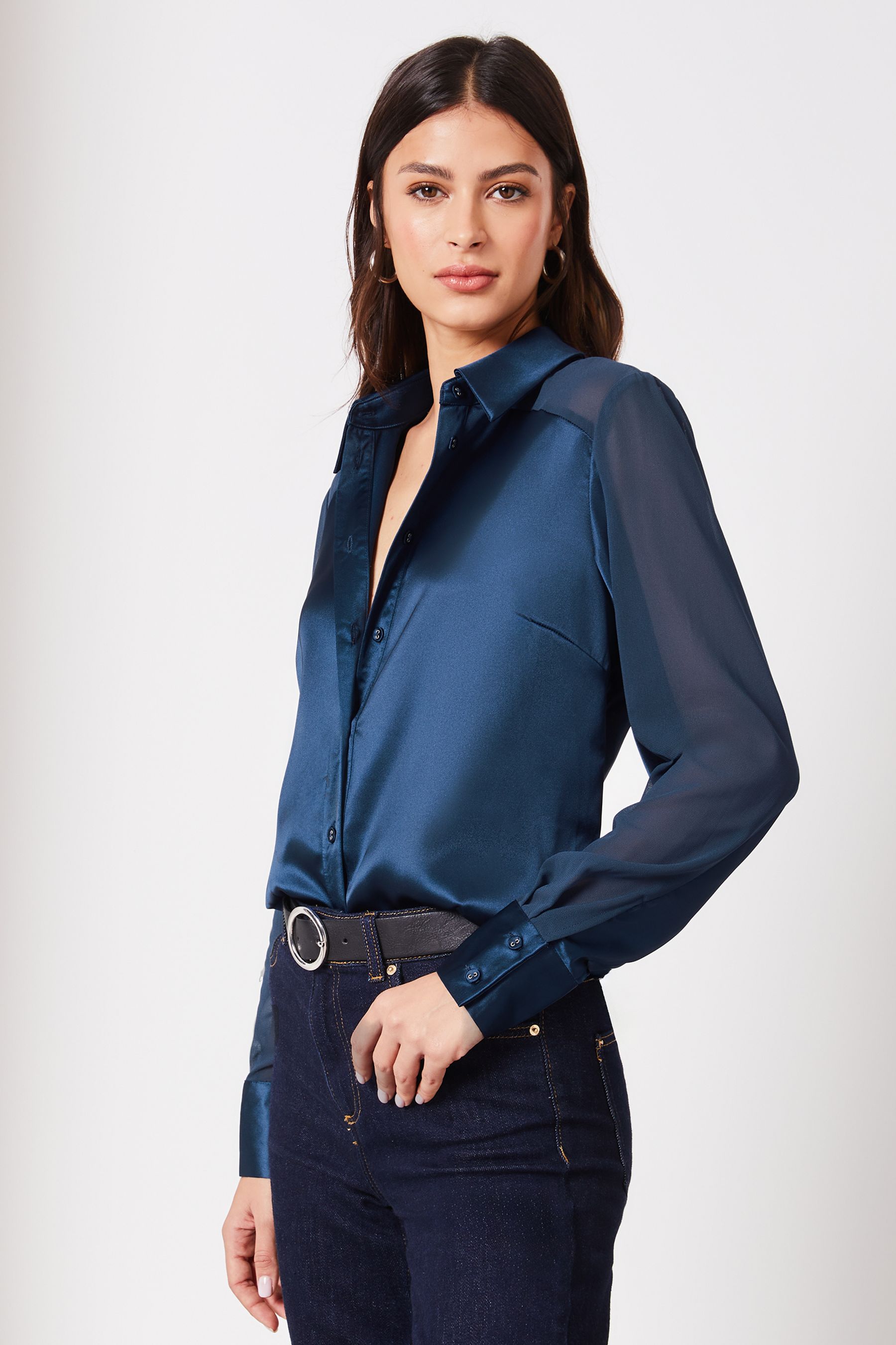 Navy satin blouse uk best sale