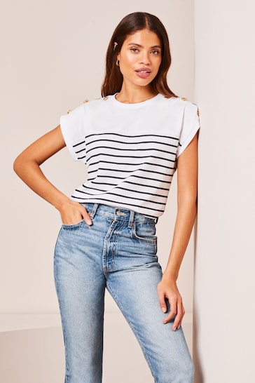 Lipsy Navy/White stripe Round Neck T-Shirt