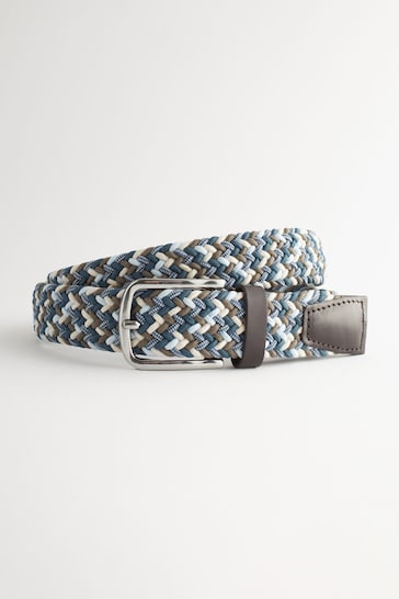 White and Blue Woven Elasticated Belt