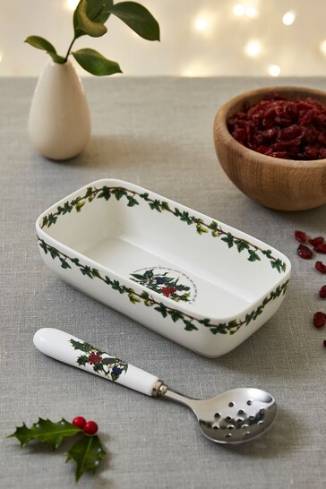Portmeirion The Holly and the Ivy Cranberry Dish & Spoon