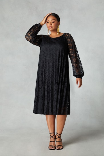 Live Unlimited Curve Lace Pleated Relaxed Black Dress
