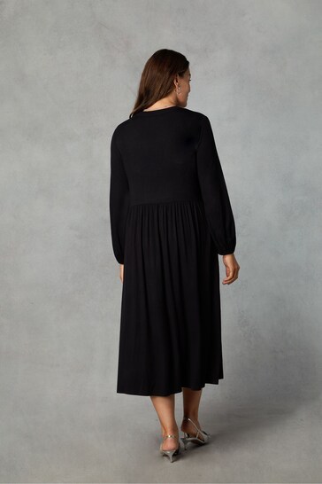 Live Unlimited Petite Curve Jersey Nehru Collar Relaxed Black temperley Dress