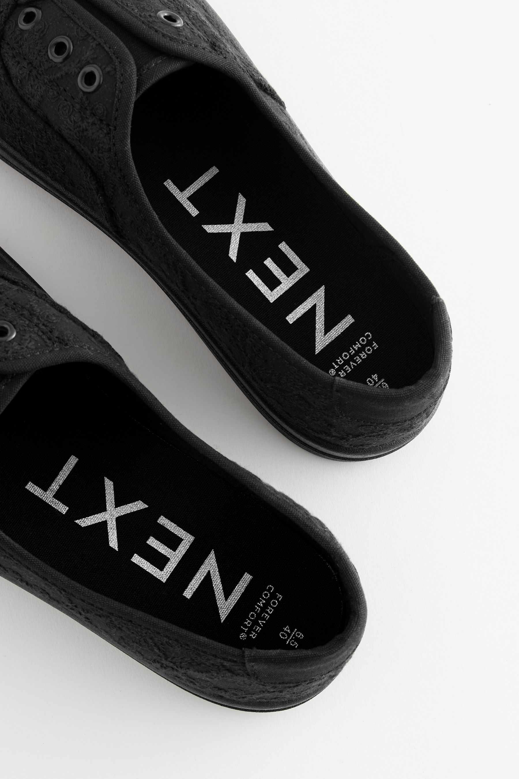 Black Embroidered Forever Comfort Laceless Canvas Slip On Trainers