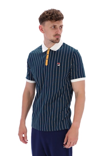 Fila Blue Bb1 Classic Vintage Striped Polo Shirt