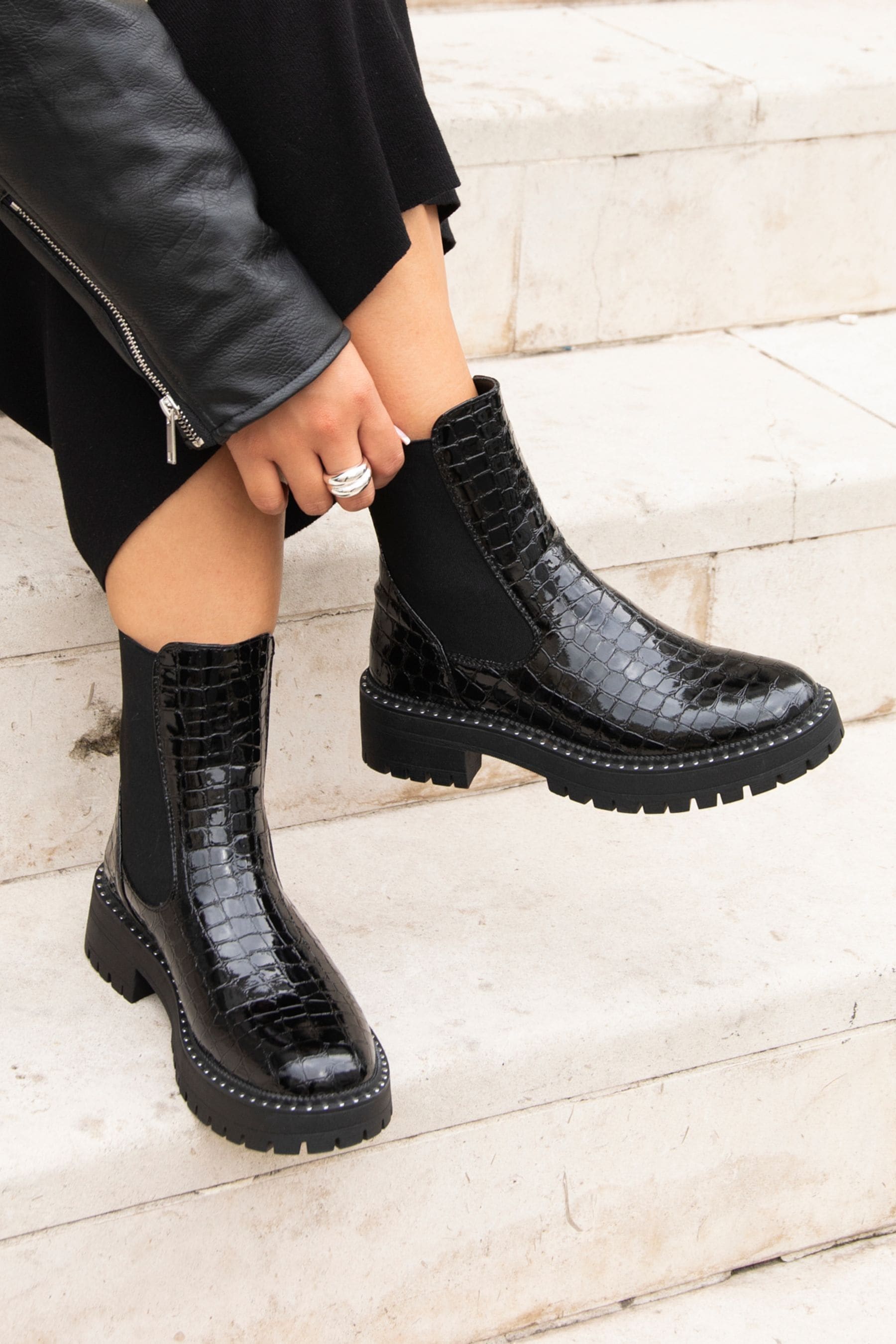 Linzi Black Andrea Soft Stud Detail Sole Chelsea Boots