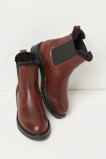 FatFace Red Blake Faux Fur Lined Chelsea Boots