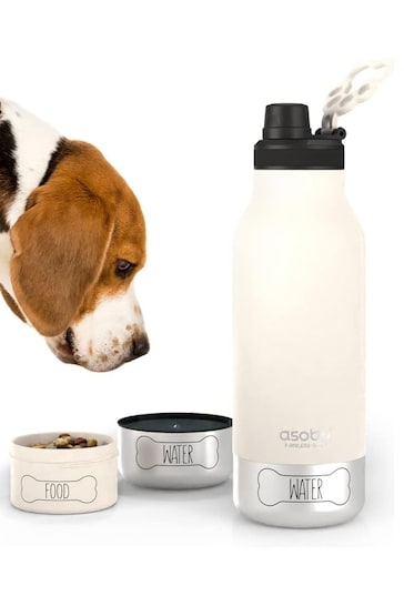 Asobu White Buddy 3-in-1 Dog Bowl Water Bottle