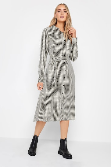 Long Tall Sally Grey Black Stripe Stripe Print Midi Shirt Dress