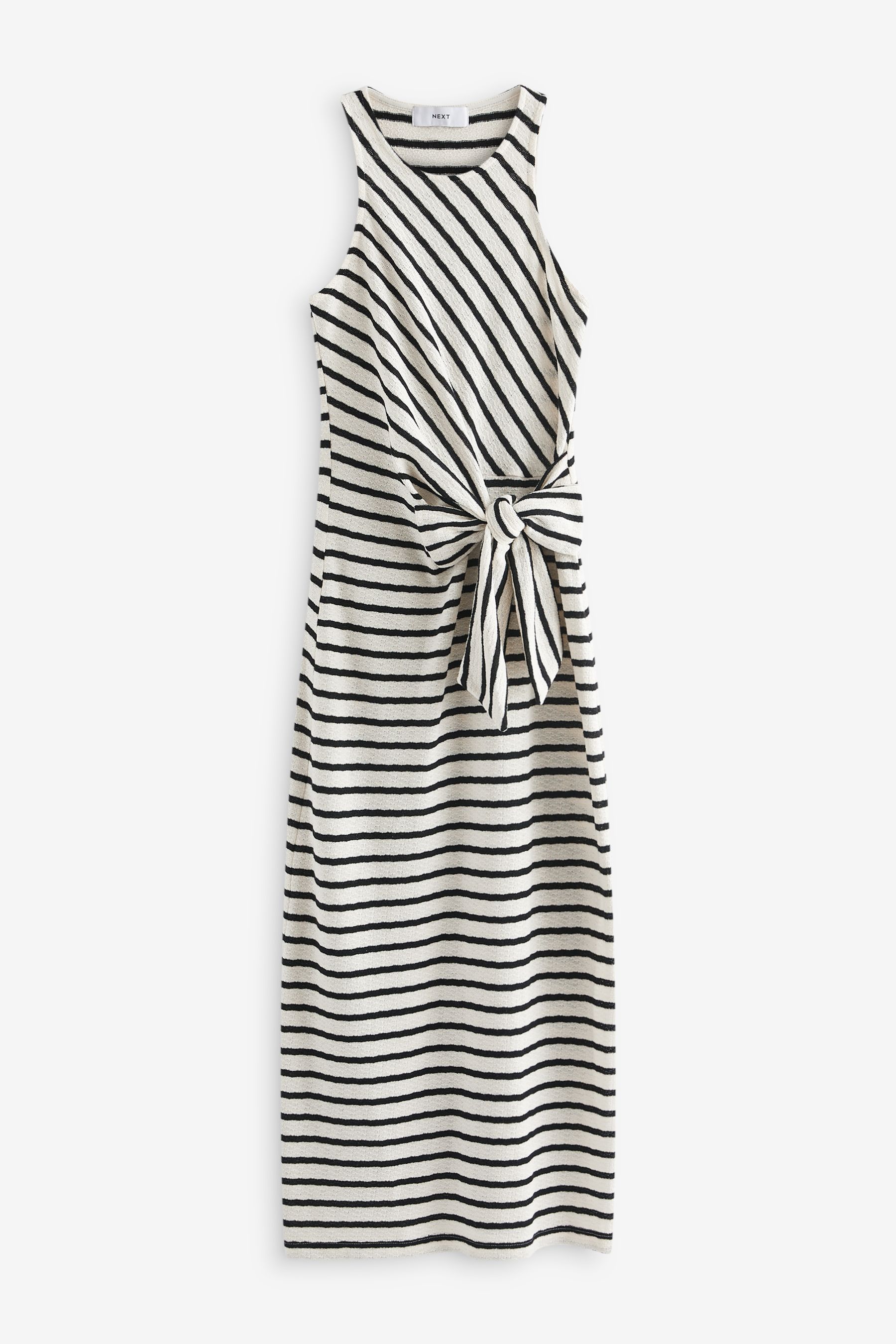 White Black Stripe Tieside Sleeveless Jersey Maxi Dress