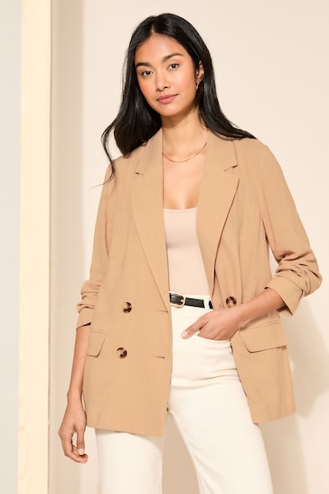 Friends Like These Cream Double Breasted Long Sleeve Blazer with Linen