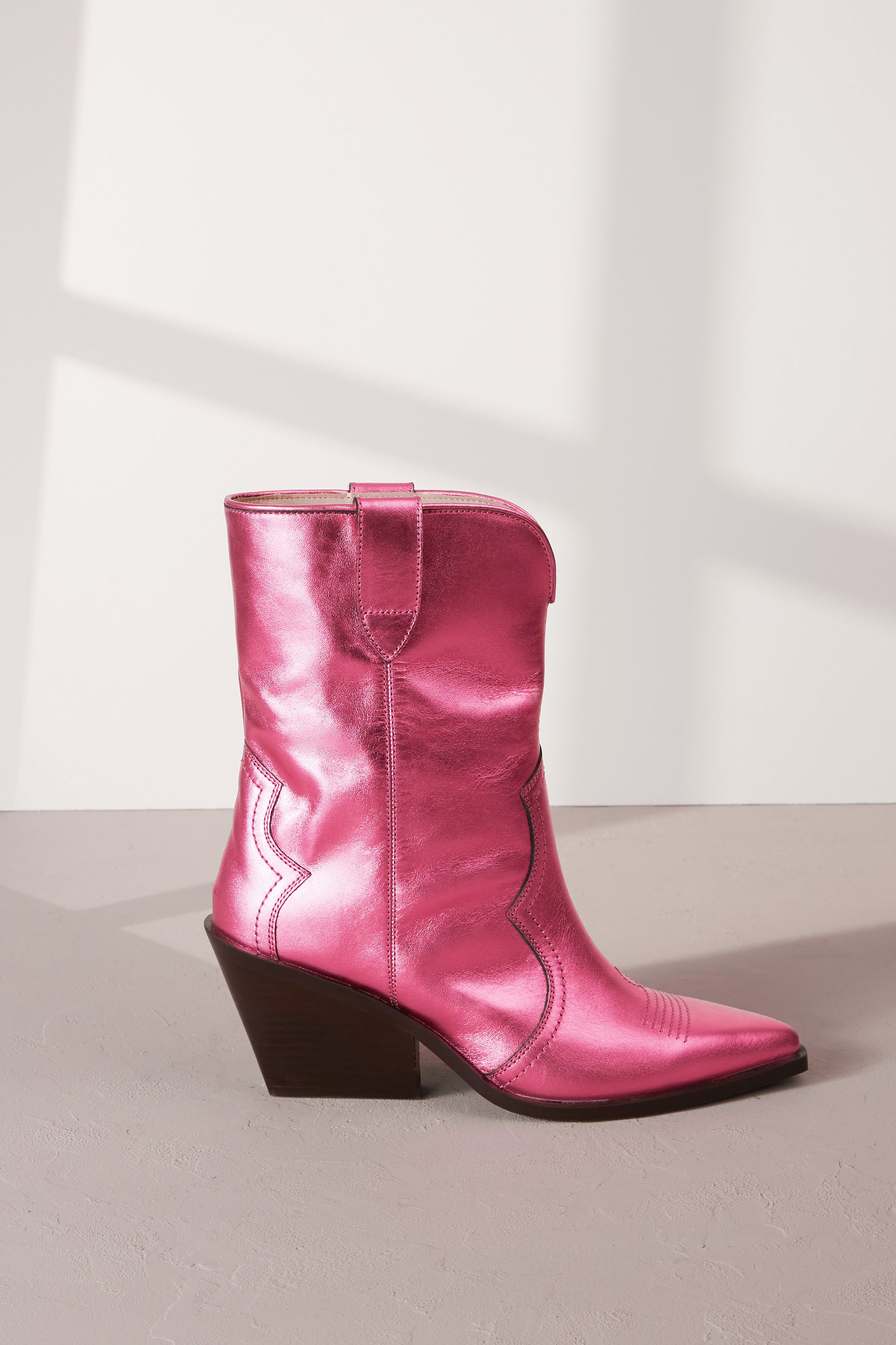Pink Metallic Signature Leather Forever Comfort Western Cowboy Boots