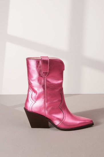 Pink Metallic Signature Leather Forever Comfort® Western Cowboy Boots
