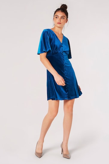 Apricot Blue Angel Sleeve Velvet Dress