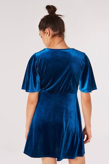 Apricot Blue Angel Sleeve Velvet Dress