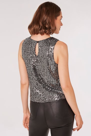 Apricot Black All Over Sequin Shell Top