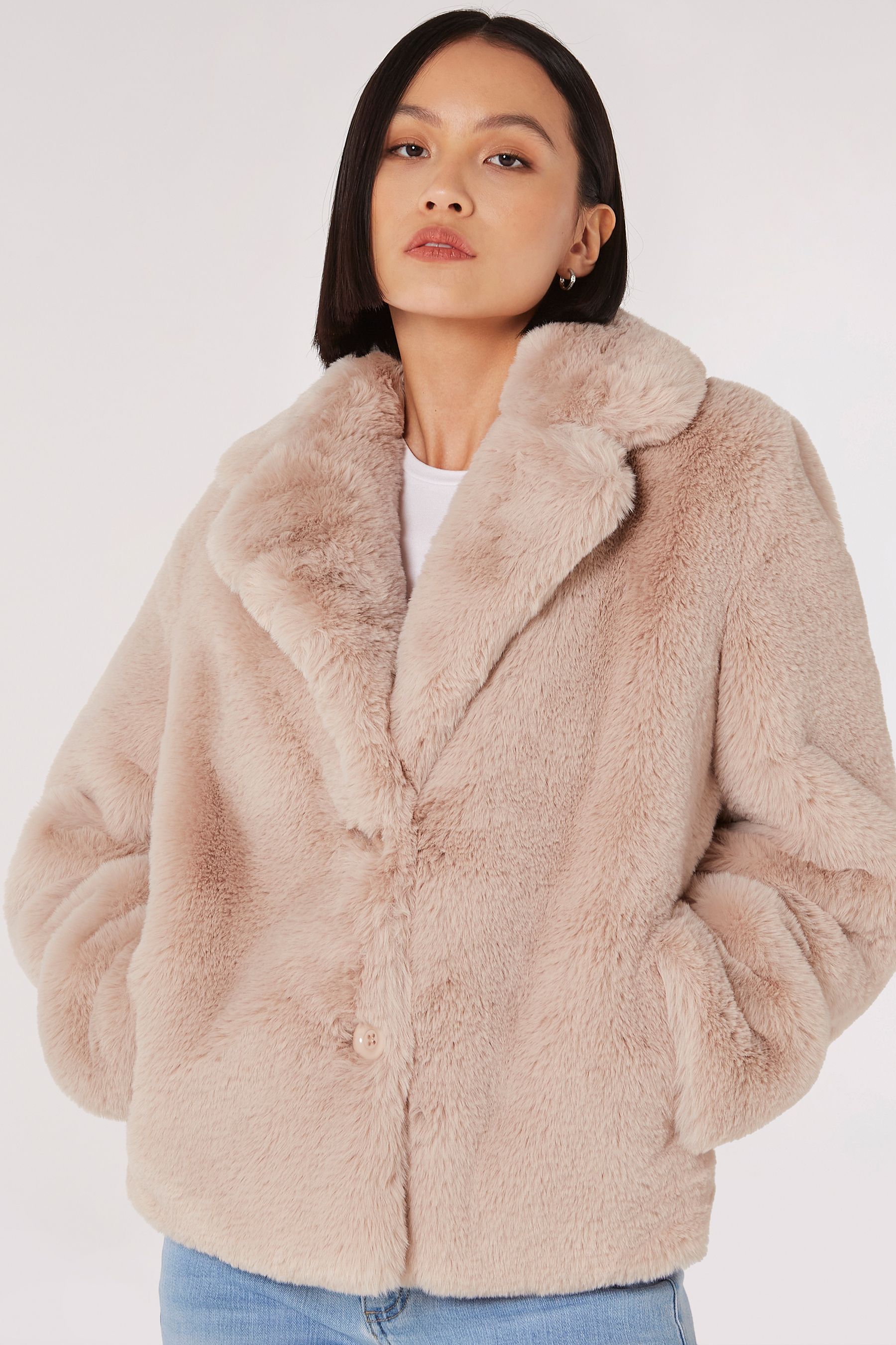 Calvin klein faux fur coat blush discount