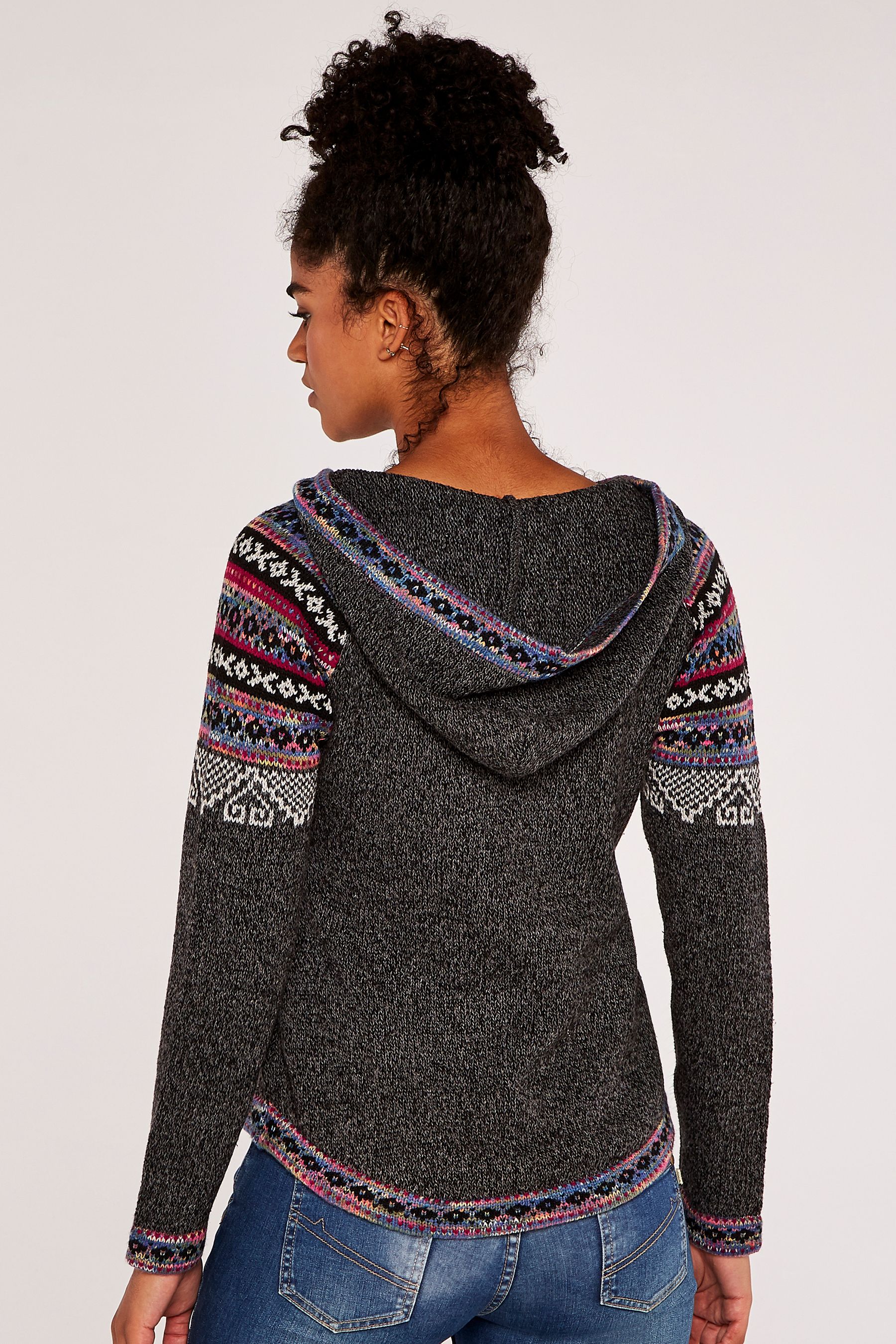 Buy Apricot Grey Fairisle Pattern Pop Hooded 2 Pocket Jumper from the Next UK online shop