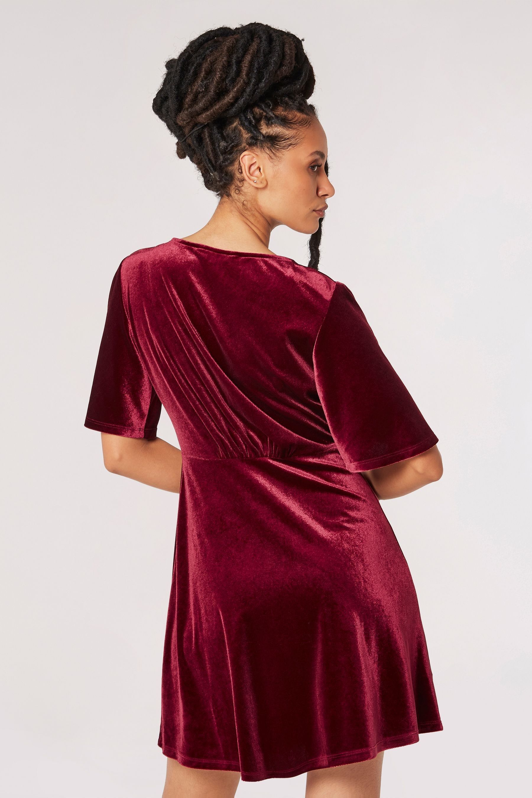Apricot Red Angel Sleeve Velvet Dress