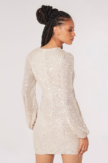 Apricot Natural Sequin X-Over Bodycon Dress