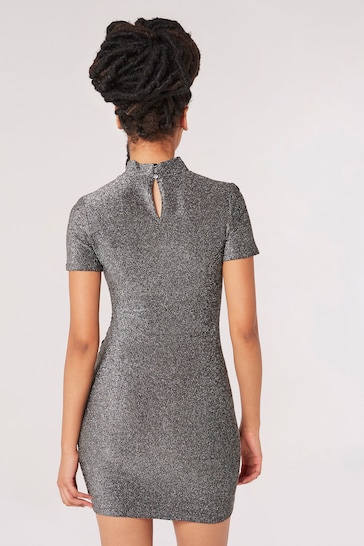 Apricot Silver Sparkle Side Ruched Wrap Dress