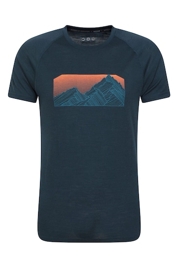 Mountain Warehouse Blue Mens Quest Printed Merino Thermal T-Shirt
