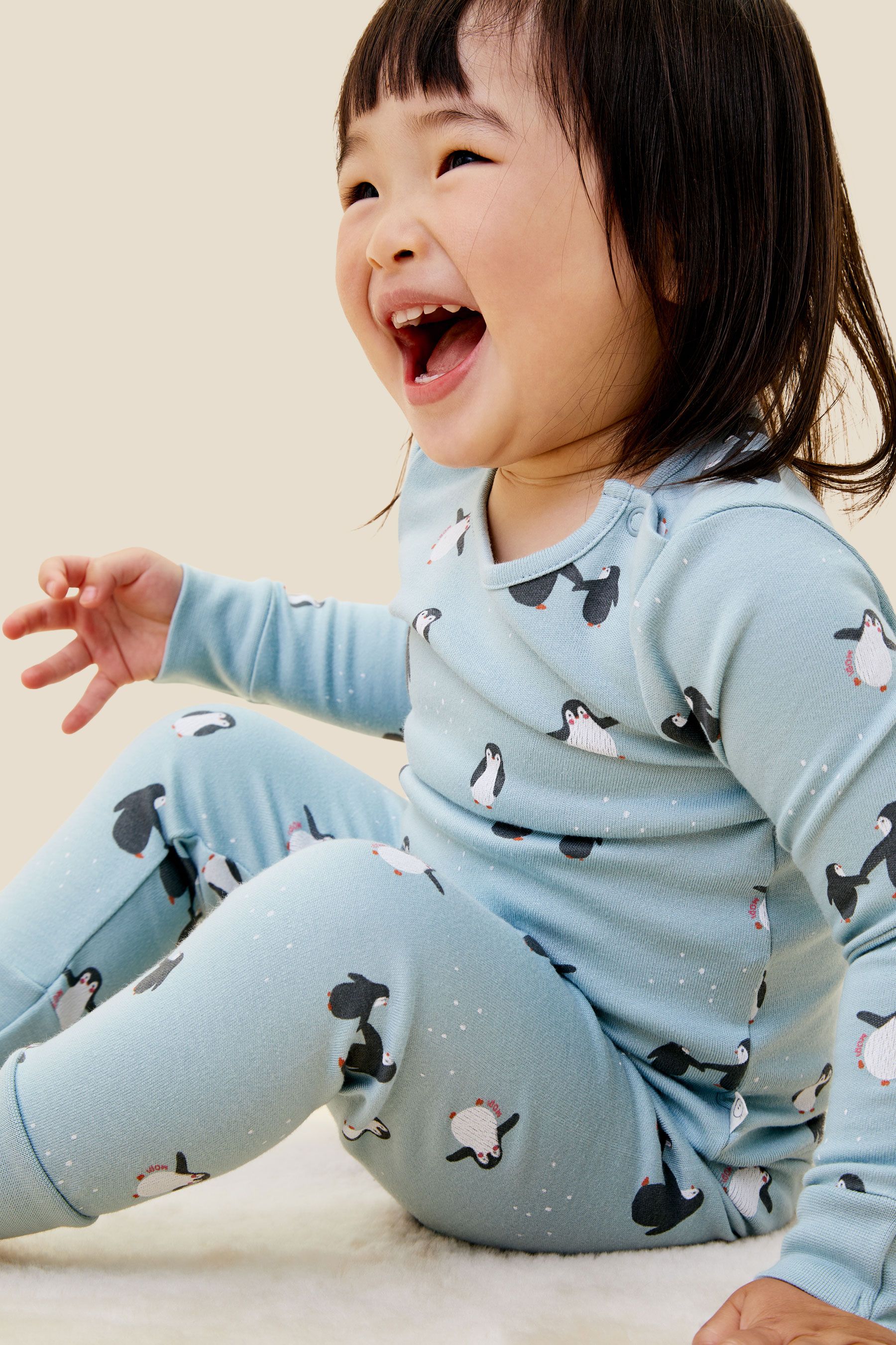 MORI Blue Organic Cotton Soft Penguin Pyjamas