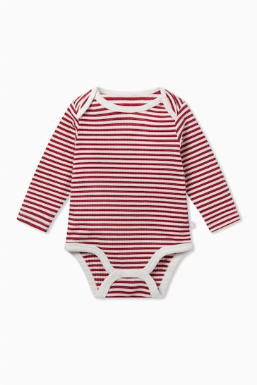 Mori Red Stripe Organic Cotton Long Sleeve Envelope Neckline Bodysuit