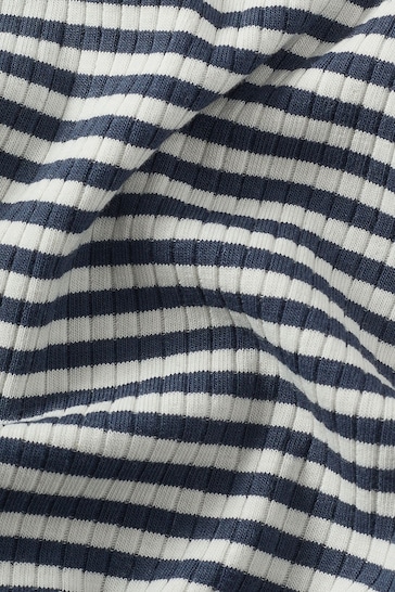 Mori Navy Blue Stripe Organic Cotton Ribbed Long Sleeve Envelope Bodysuit