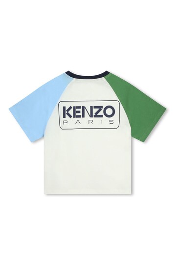 KENZO KIDS Cream Logo Short Sleeved Colourblock T-Shirt