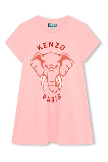 KENZO KIDS pINK Elephant Print Logo Short Sleeve T-Shirt Dress