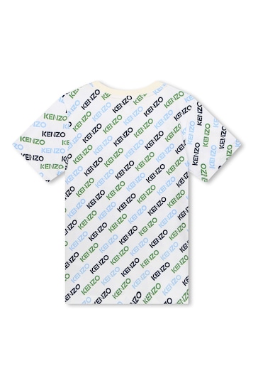 KENZO KIDS Cream All Over Logo Print Short Sleeve T-Shirt