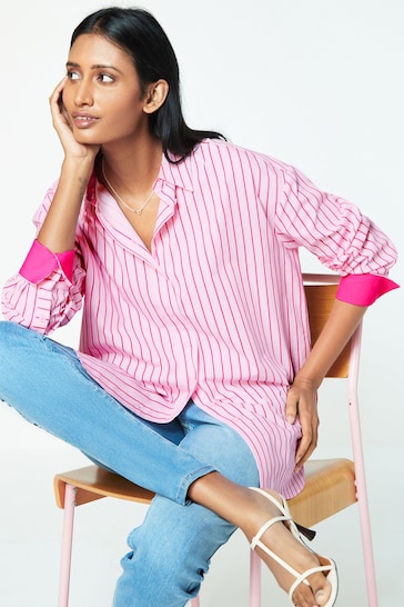 Pink Stripe Oversized Cotton Shirt