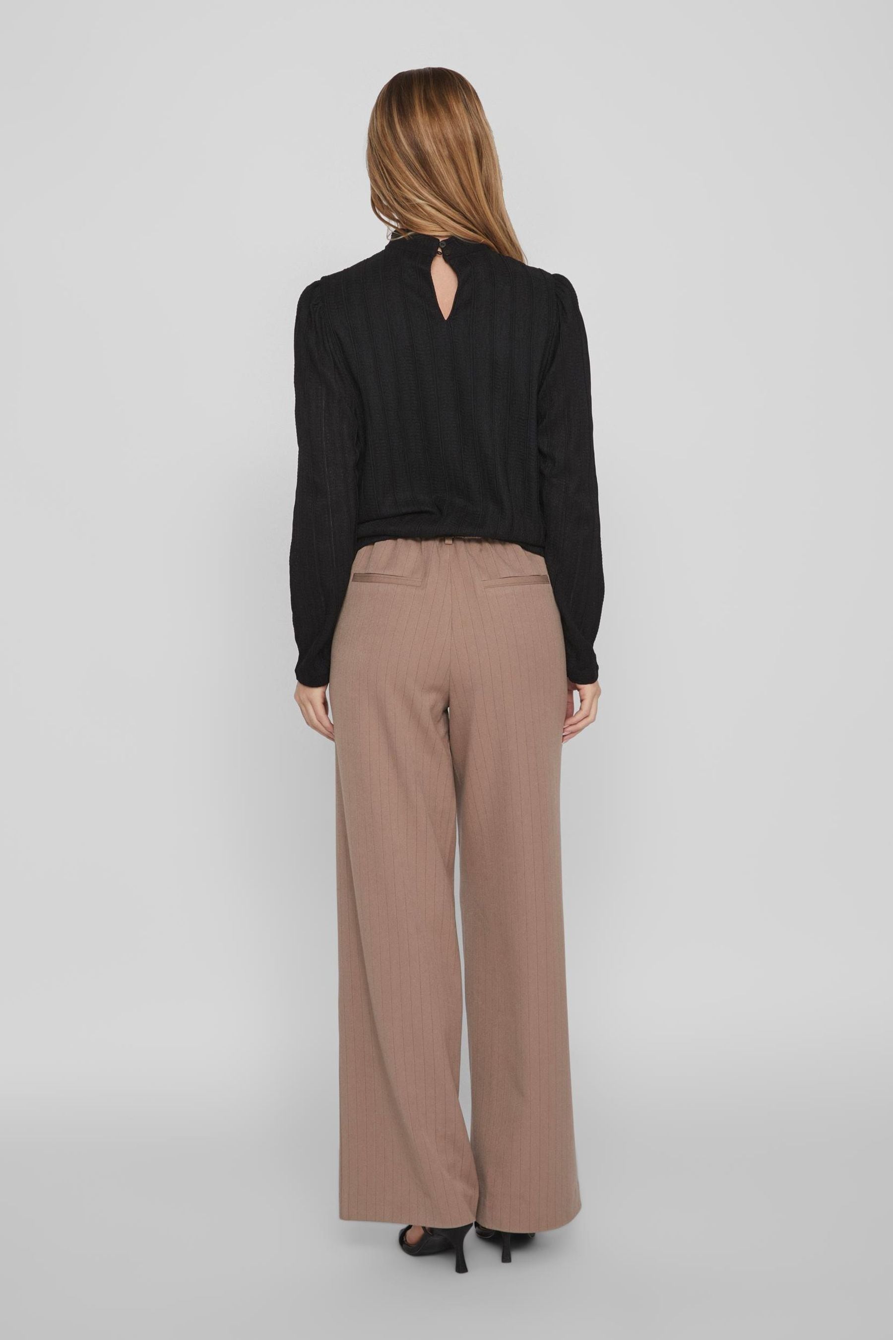 Buy VILA Tan Brown High Waisted Pinstripe Wide Leg Smart Trousers