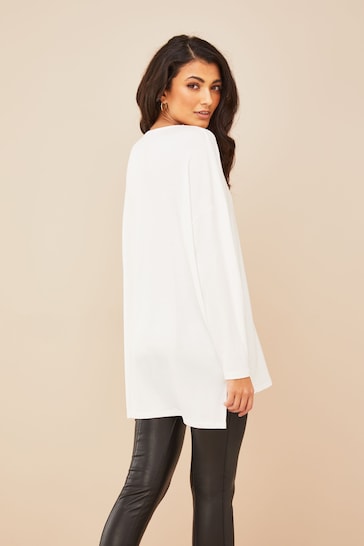 Friends Like These Ivory White Petite Soft Jersey V Neck Long Sleeve Tunic Top