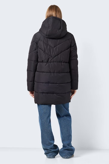 NOISY MAY Black Longline Padded Quilted Hooded Coat