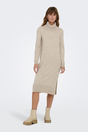 ONLY Cream Long Sleeve Roll Neck Knitted Dress