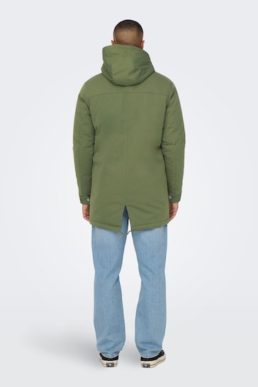 Only & Sons Green Parka Coat