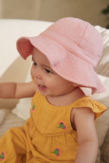 Pink Baby Wide Brim Crinkle Hat (0mths-2yrs)