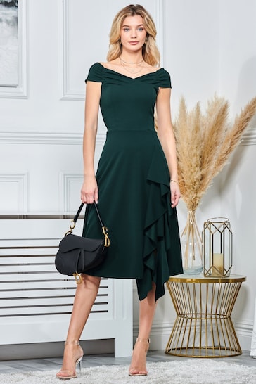 Jolie Moi Green Desiree Frill Fit & Flare Dress
