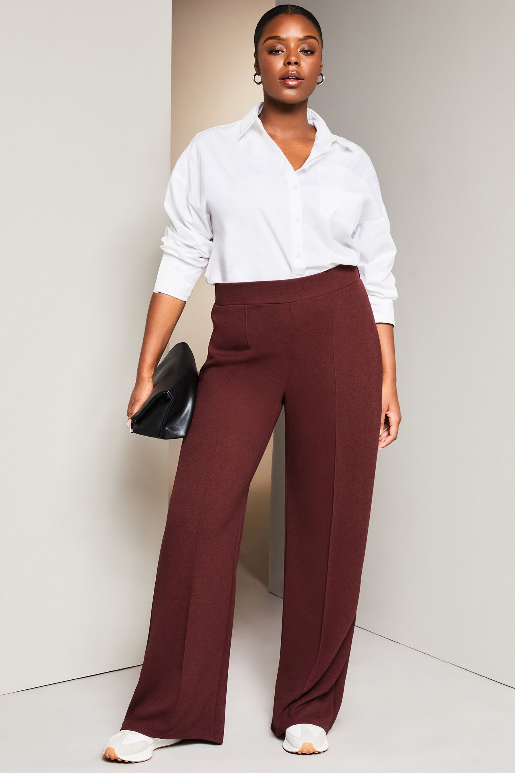 Lipsy Berry Red Curve High Waist Wide Leg Tailored Trousers