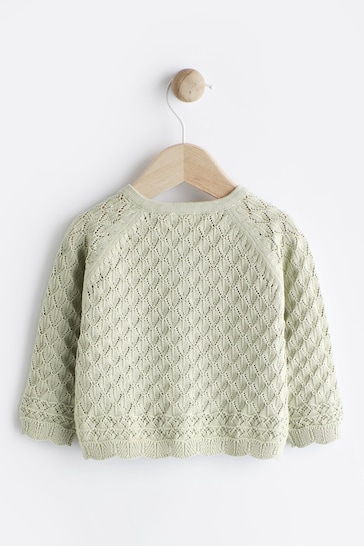 Sage Green Baby Pointelle Knitted Cardigan (0mths-2yrs)
